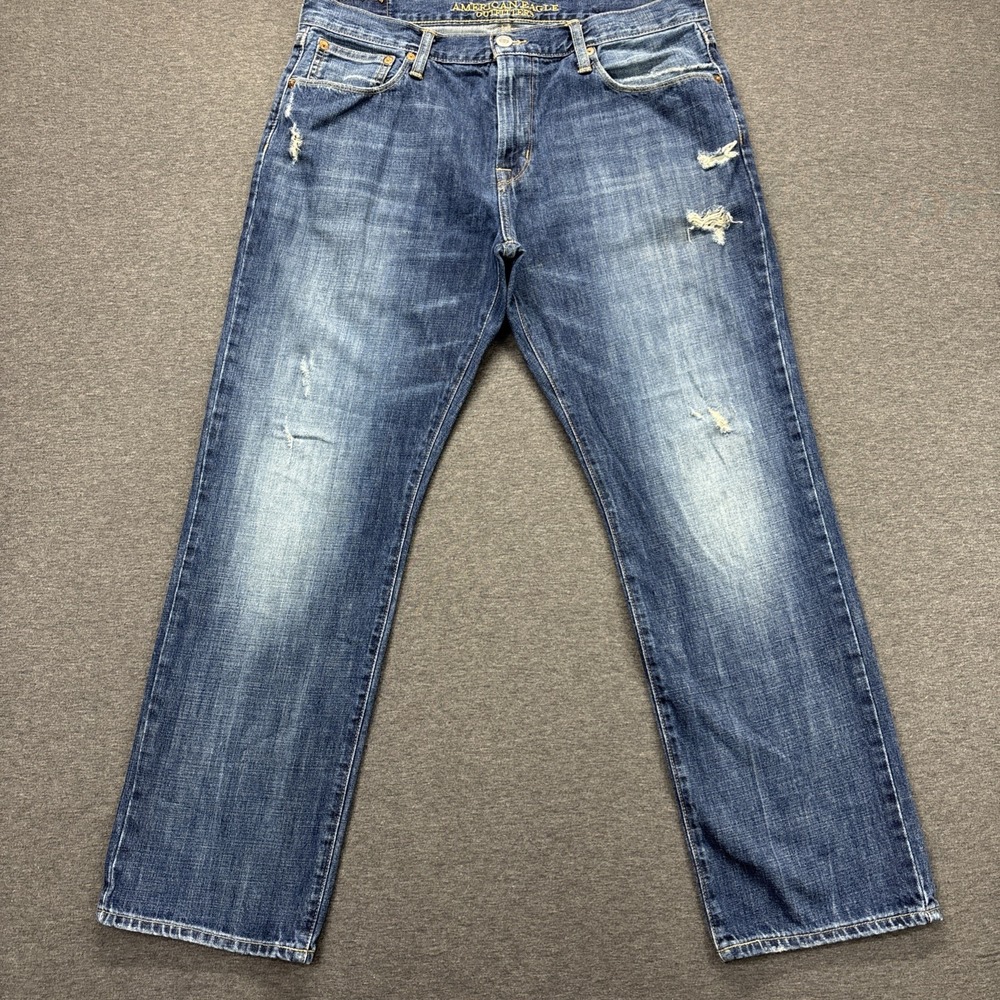 American Eagle Jeans Mens 36x31 TAG-36x32 Original Straight Blue Distressed